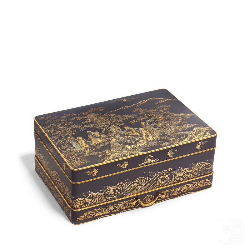 明治時代 鐵布目象嵌竹林七賢盒 | AN INLAID IRON BOX AND COVER - 图1